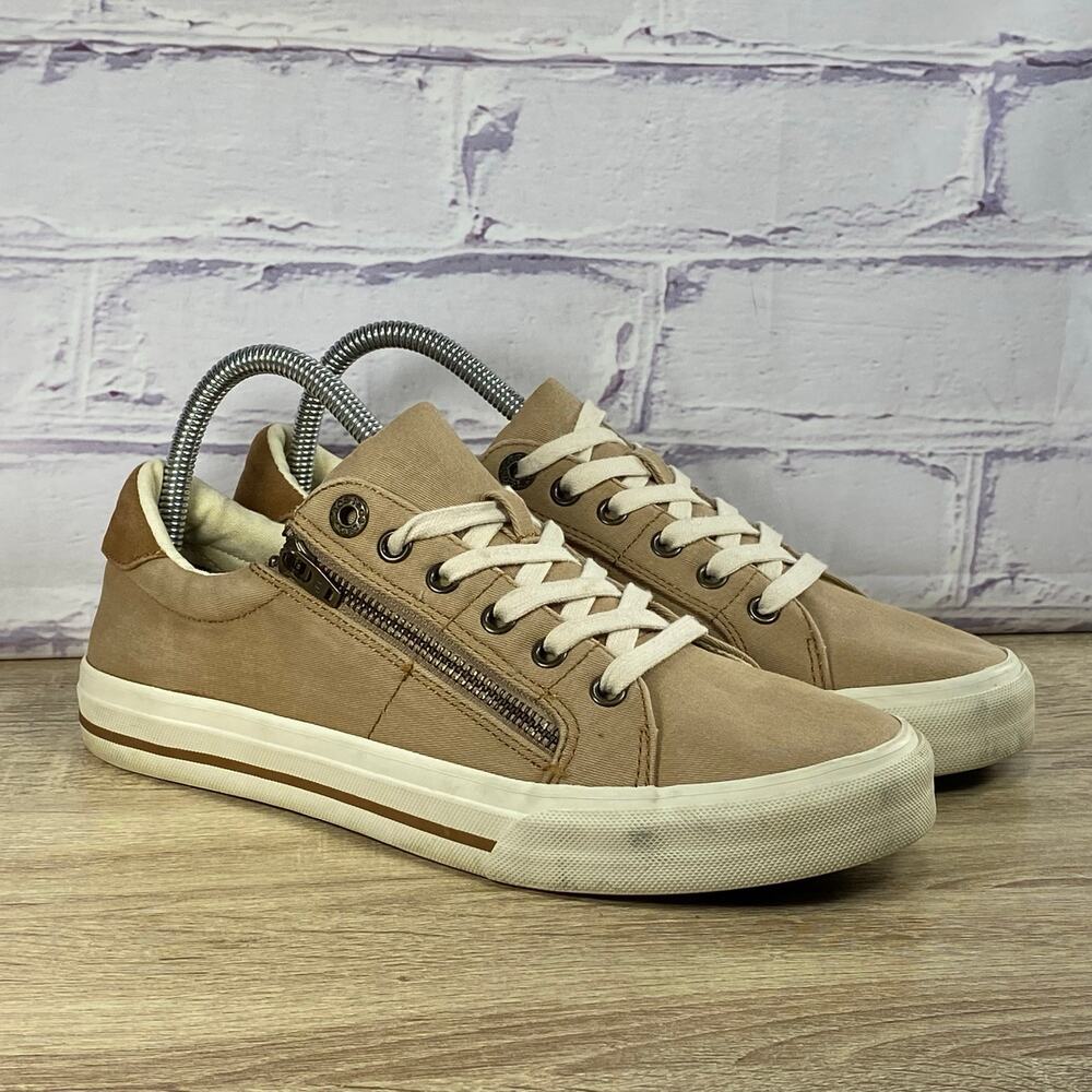 Taos Z-Soul Tan Canvas Sneakers Women's Size 9 Casual Zip Lace Up Shoes